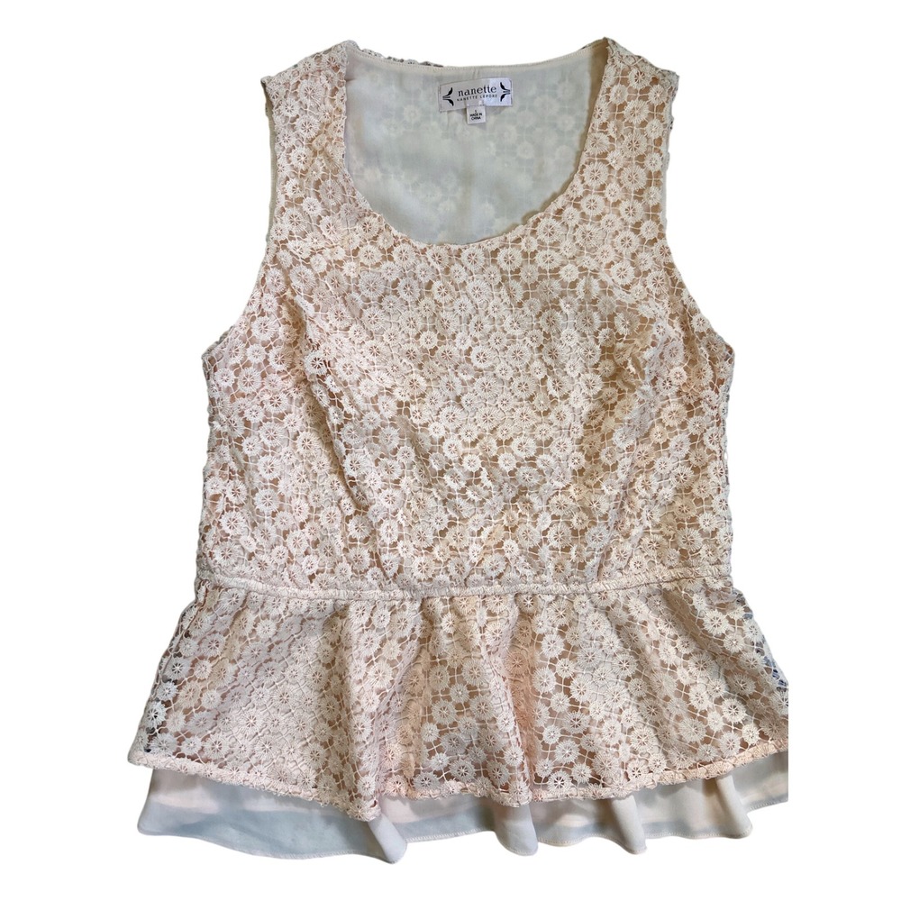 Nanette Lepore Lace Peplum Tank Top Womens S Sleeveless Scoop‎ Neck Pale Peach